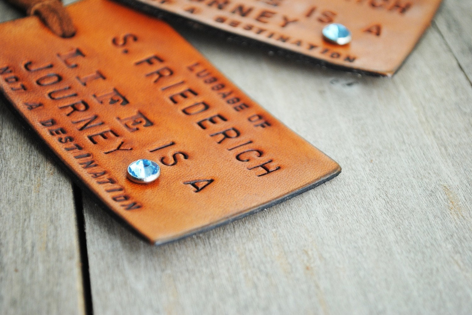 2 Custom Leather Luggage Tags - LIFE is a JOURNEY - Personalize with your names