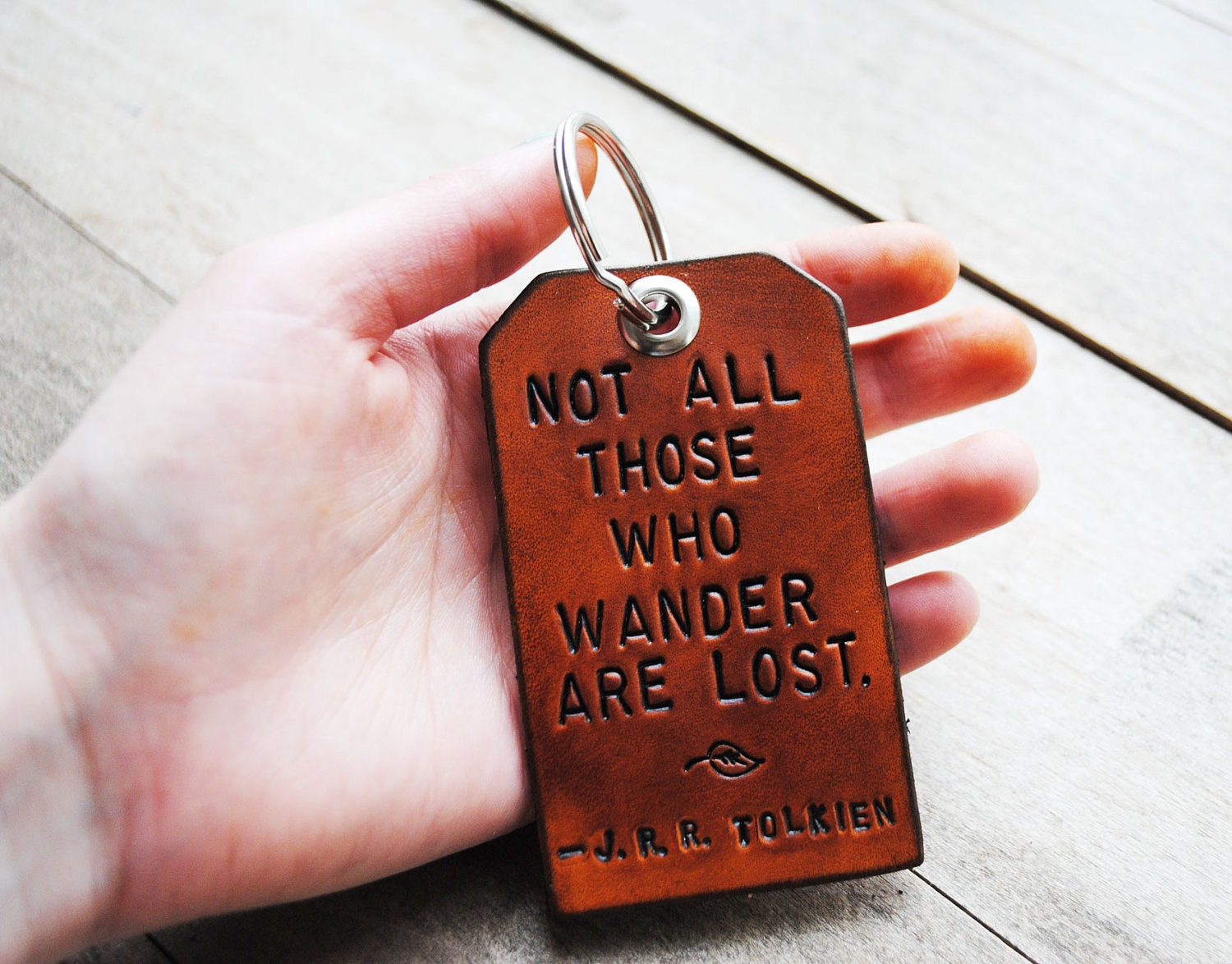 Custom Leather Key Chain. Hand Stamped to Your Specifications. Large/Tag Sized.
