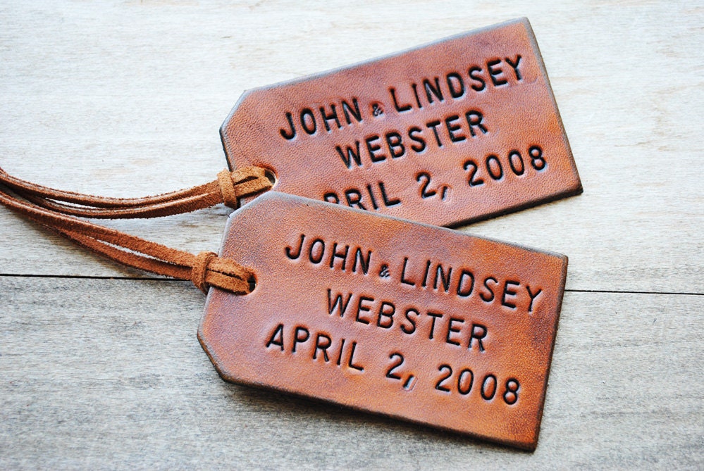 2 Custom Leather Luggage Tags - Up to 6 lines - Unique Gift for Boyfriends, Husbands, Brothers, Fathers Day, Heartfelt Groom Gift