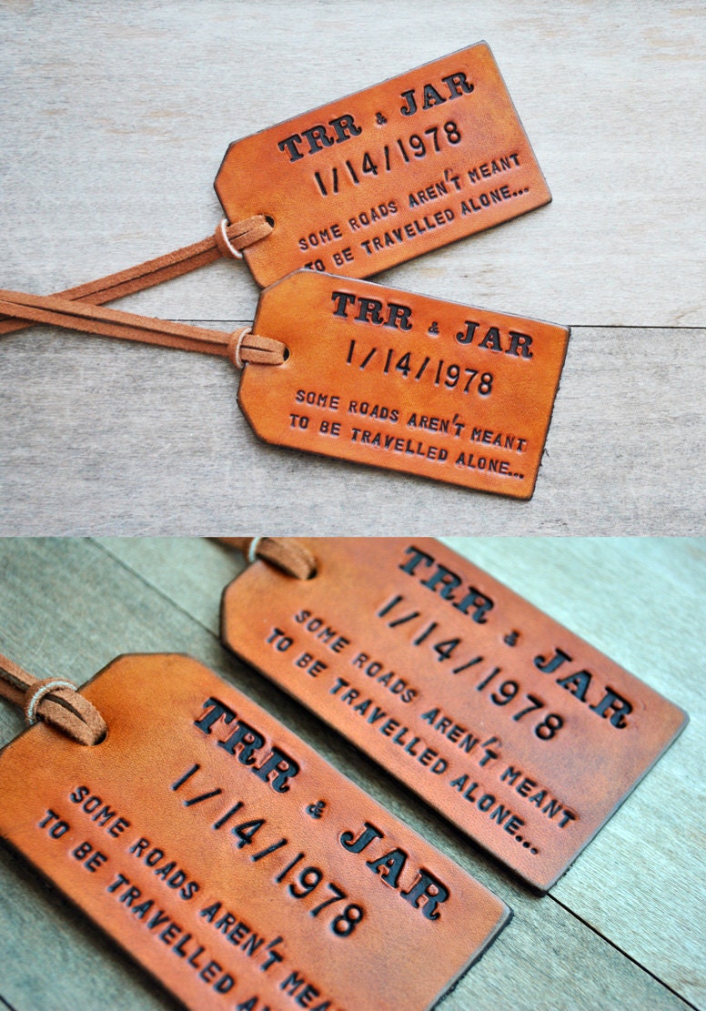 2 Custom Leather Luggage Tags - Up to 6 lines - Unique Gift for Boyfriends, Husbands, Brothers, Fathers Day, Heartfelt Groom Gift