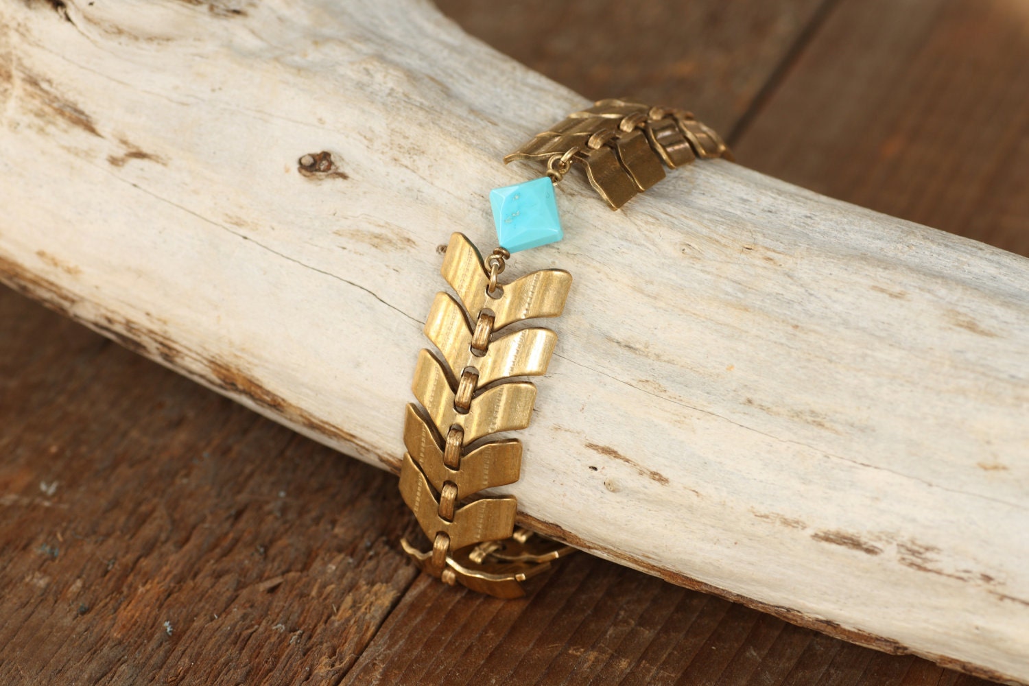 Choctaw - Urban Tribal Chevron Chain and Turquoise Bracelet by Prairieoats