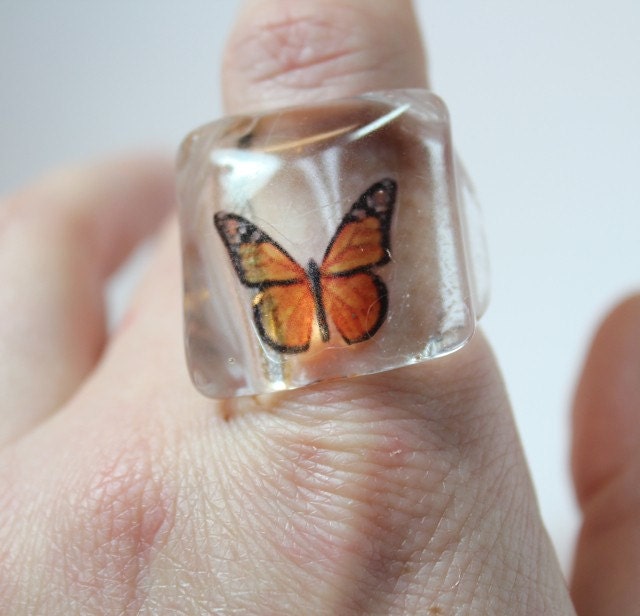 Floating Monarch Butterfly Resin Ring