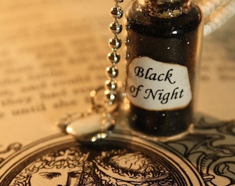 Glass Vial Necklace - Fairy Tale Inspired - Snow White's Black of Night