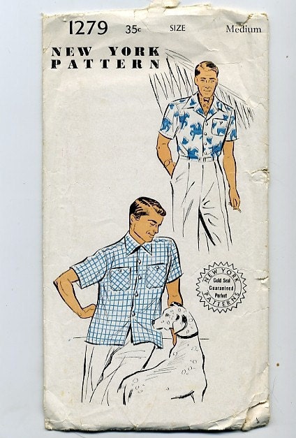 Vintage New York Pattern 1279, Men's Medium Sport Shirt