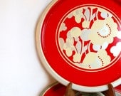 6 Red, Floral Metal Serving Trays