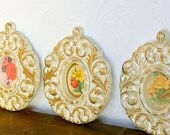 Set of 3 Champagne and Gold Damask Frames