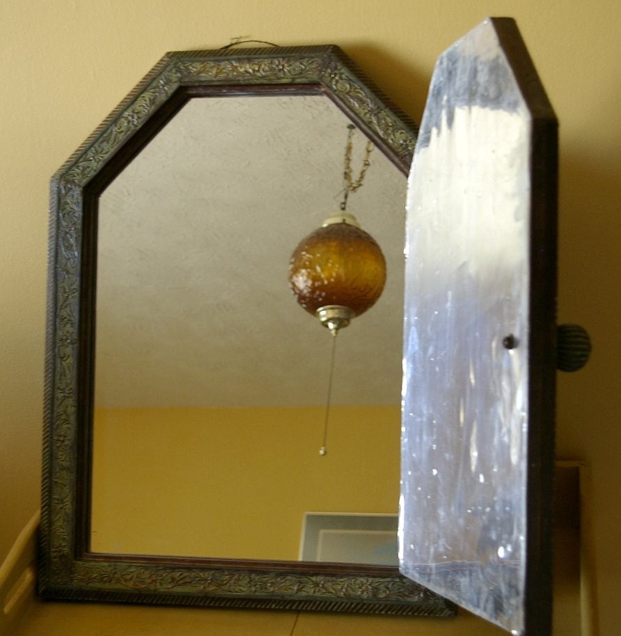 Antique Patina Indian Mirror with Door - PRICE REDUCED -free shipping and insurance
