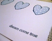 dream come true with three unique stamped hearts - handmade greeting card
