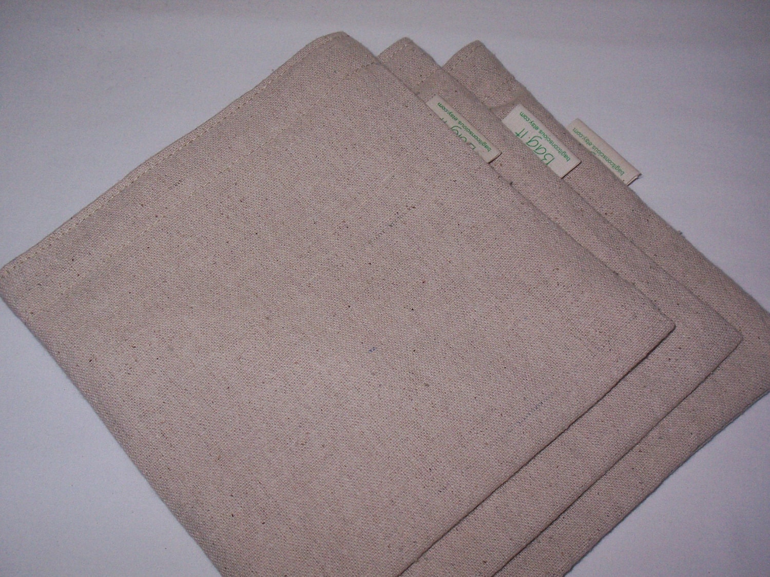 Three reusable sandwich bags  - Plain and simple on natural unbleached cotton