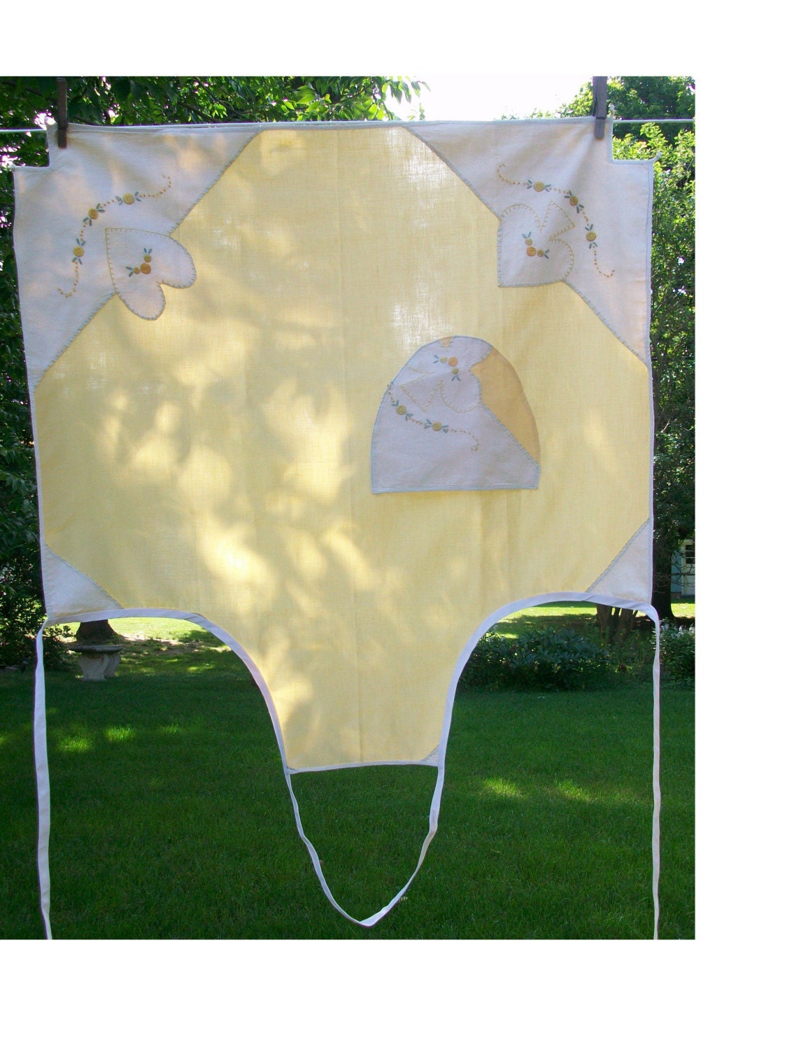 Eco Friendly Apron Re Purposed Yellow Vintage Linen Tablecloth Retro