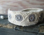Bracelet - Shisha mirrors framed in grey hand embroidered on natural linen