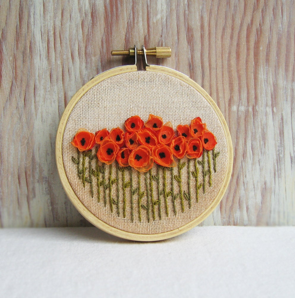 Orange Poppies Hand Embroidered Wall Decoration