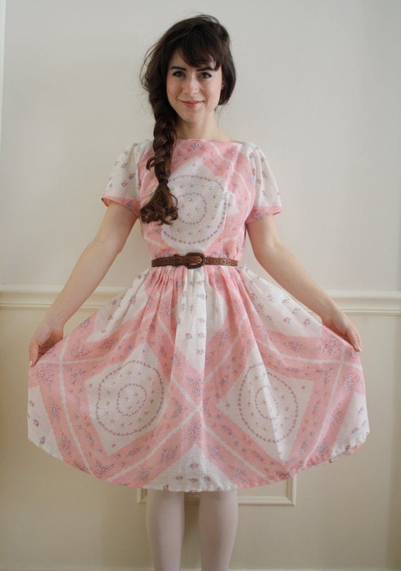 SALE Vintage 1950's L'AIGLON Sheer Spring Roses Dress