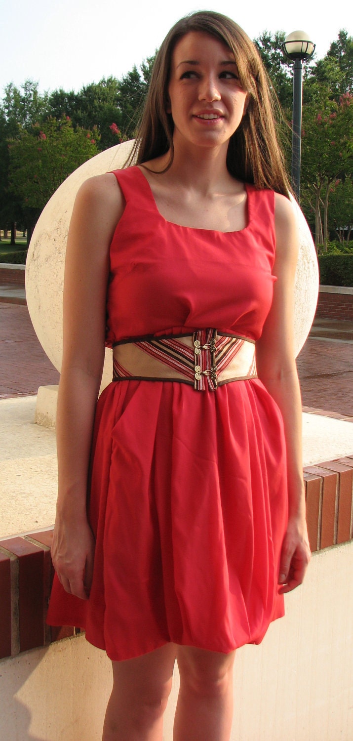 Pink Baby Doll Dress with Waist Belt -- Upcycled Mens Tie -- Medium