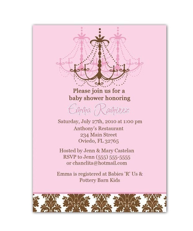 Elegant Damask And Chandelier Boy Or Girl Baby Shower Or Birthday Party Invitation