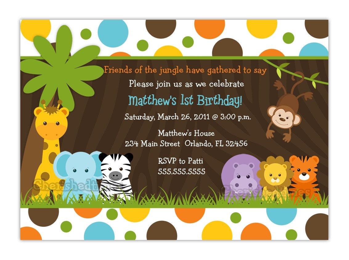 Dotty Wild Jungle Birthday or Baby Shower Invitation Boy or Girl (You Print)