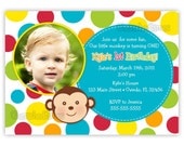 Monkey Face With Dots Birthday Party Invitation Boy or Girl (Digital File)