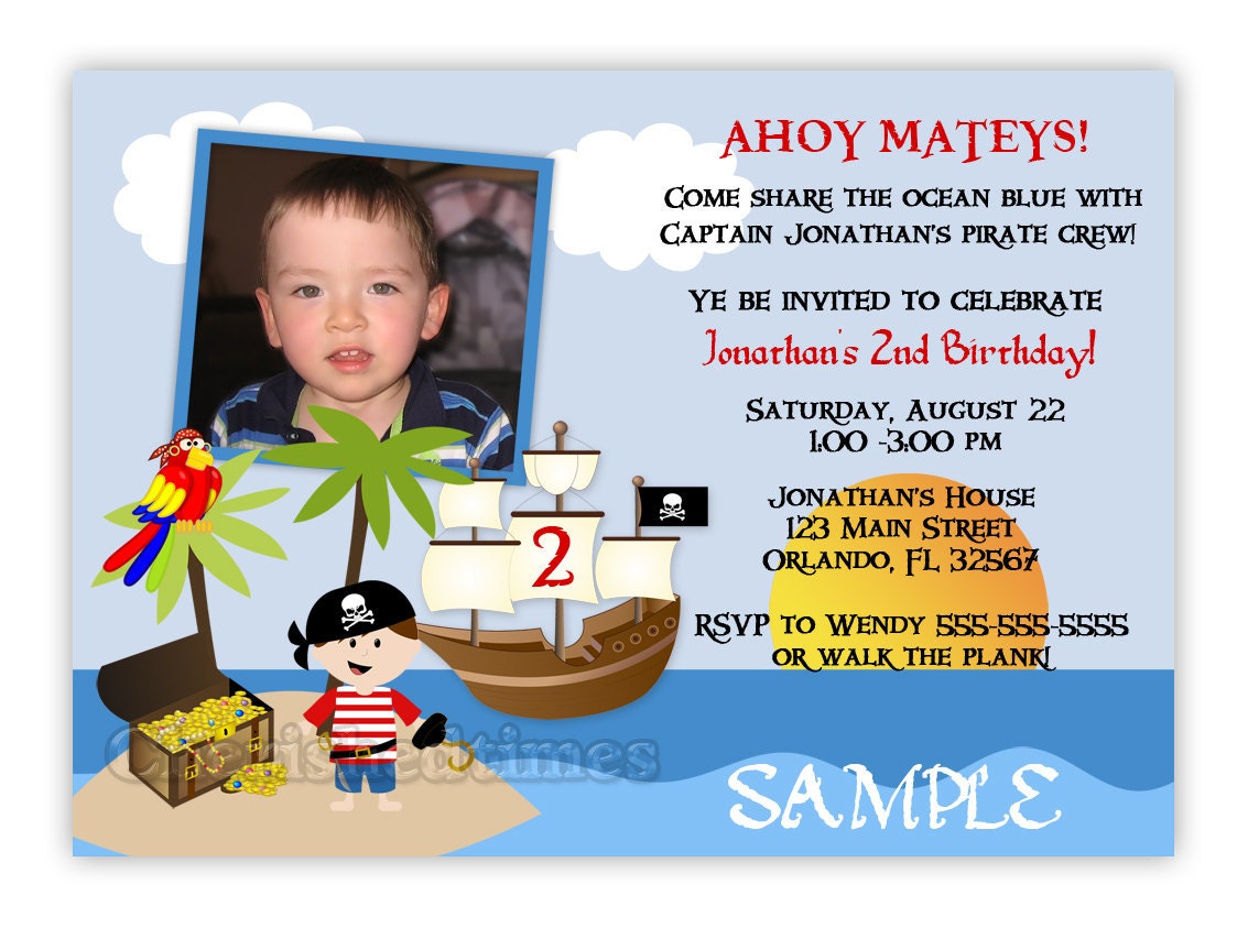 Boy, or Boy Twins Pirate Birthday Party Invitation (Digital File)