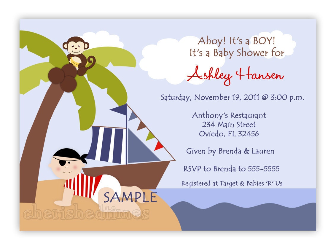 Baby Pirate For a Girl or Boy Baby Shower Invitation (Digital File)