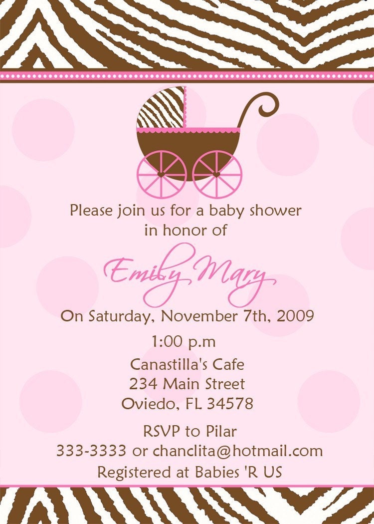 Pink Brown Zebra Baby Shower, Birth Announcement, Birthday Invitation