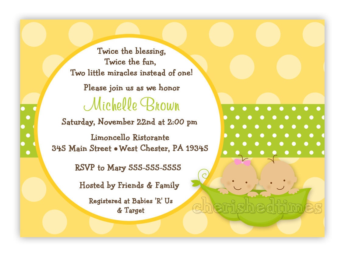 Sweet Peas Three Colors Style 3 for Twins Only Baby Shower Invitation (You Print)