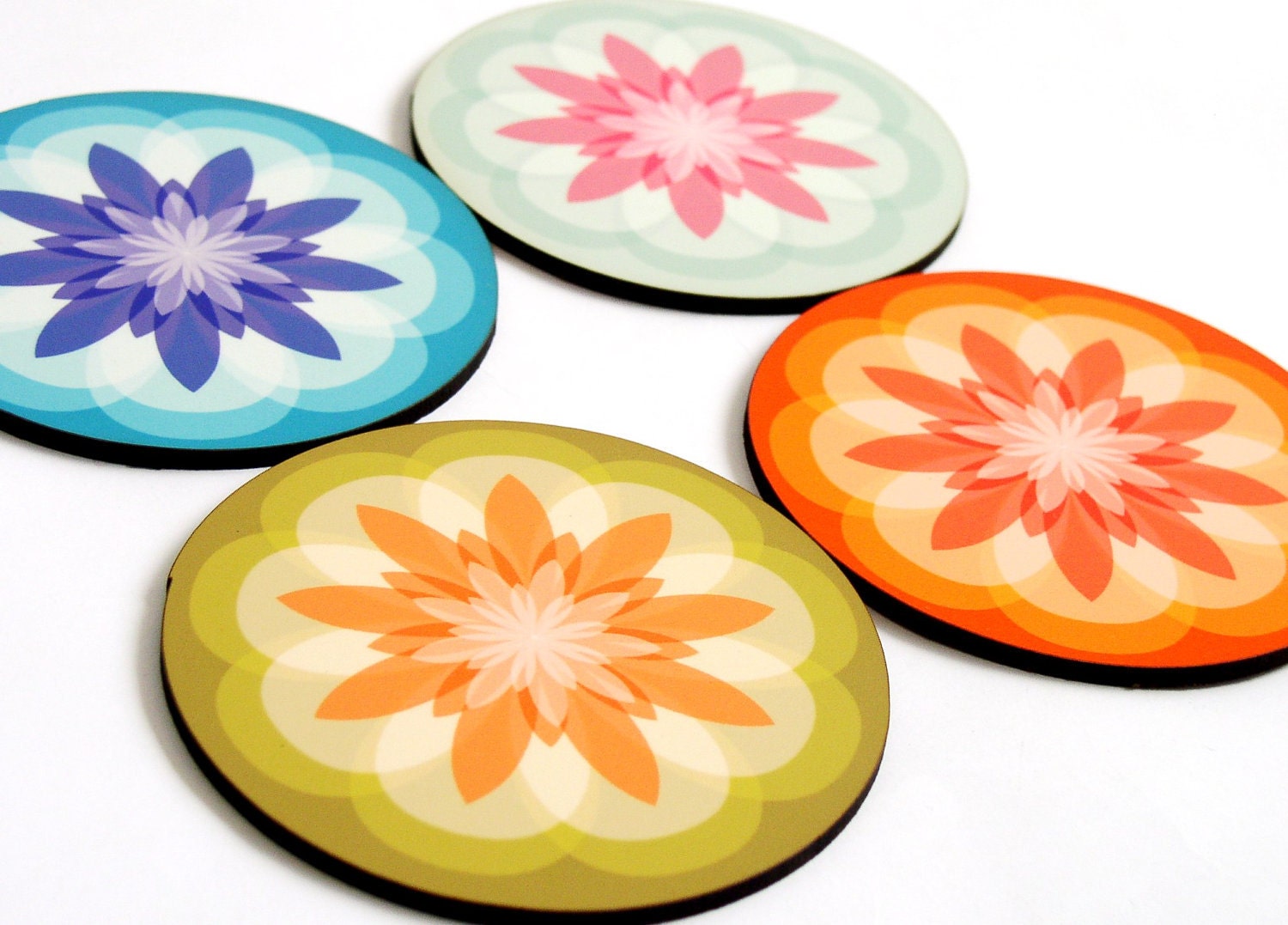 Coaster set mandala soft pastel set of 4 round drink coasters red green blue turquoise easter spring hostess gift idea