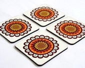 coaster set Drink coasters set of 4 coasters popart colorful flowers hostess kitchen table gift idea under 25