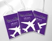 15 Custom Save The Date Luggage Tags - Modern Airplane in Vinyl Pouch