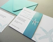 Beach Starfish Destination Wedding Invitation Suite, RSVP Card, Belly Band plus Envelopes - 25 Sets