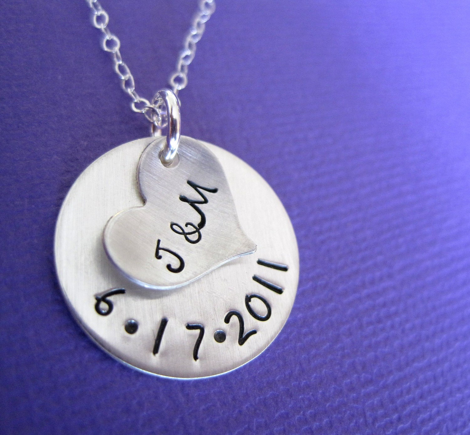 Personalized / Customized Sterling Silver Necklace - Our Initials and Anniversary Date Hand Stamped Jewelry