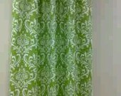 Pair of curtains, drapes, panels, Lined with poly cotton, damask, green and white, 50 X 84 inches
