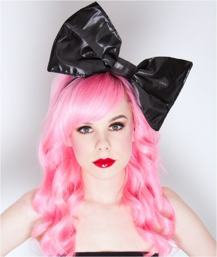 Giant metallic black wet look Lame foil hair bow fascinator