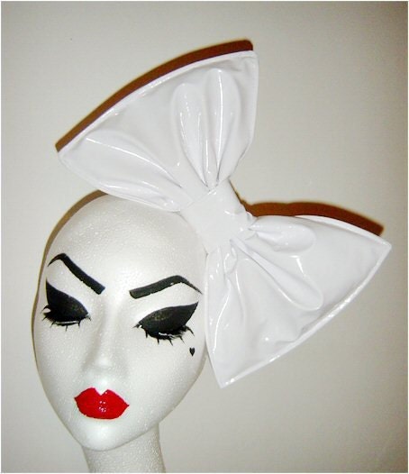 White latex PVC hair bow fascinator headband or comb