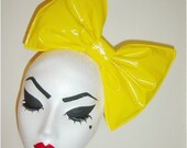 Sunshine yellow latex PVC hair bow fascinator headband or comb