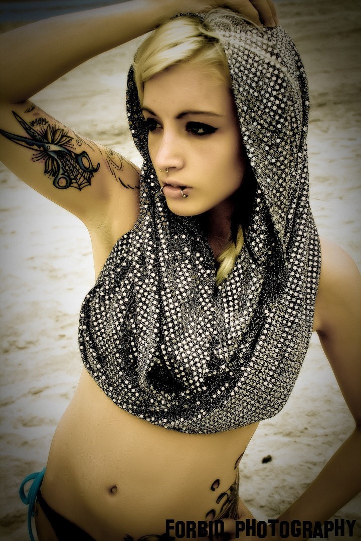 Dark silver sequin snood hood / scarf GaGa