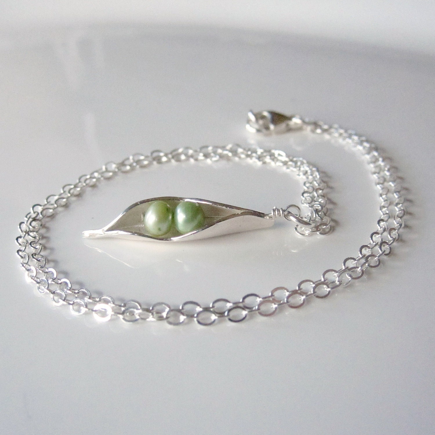 Peas In The Pod Necklace, Two  Peas, Best Friends Jewelry, Peapod Mothers Necklace, 2 Pea Silver Necklace - Sweet Pea