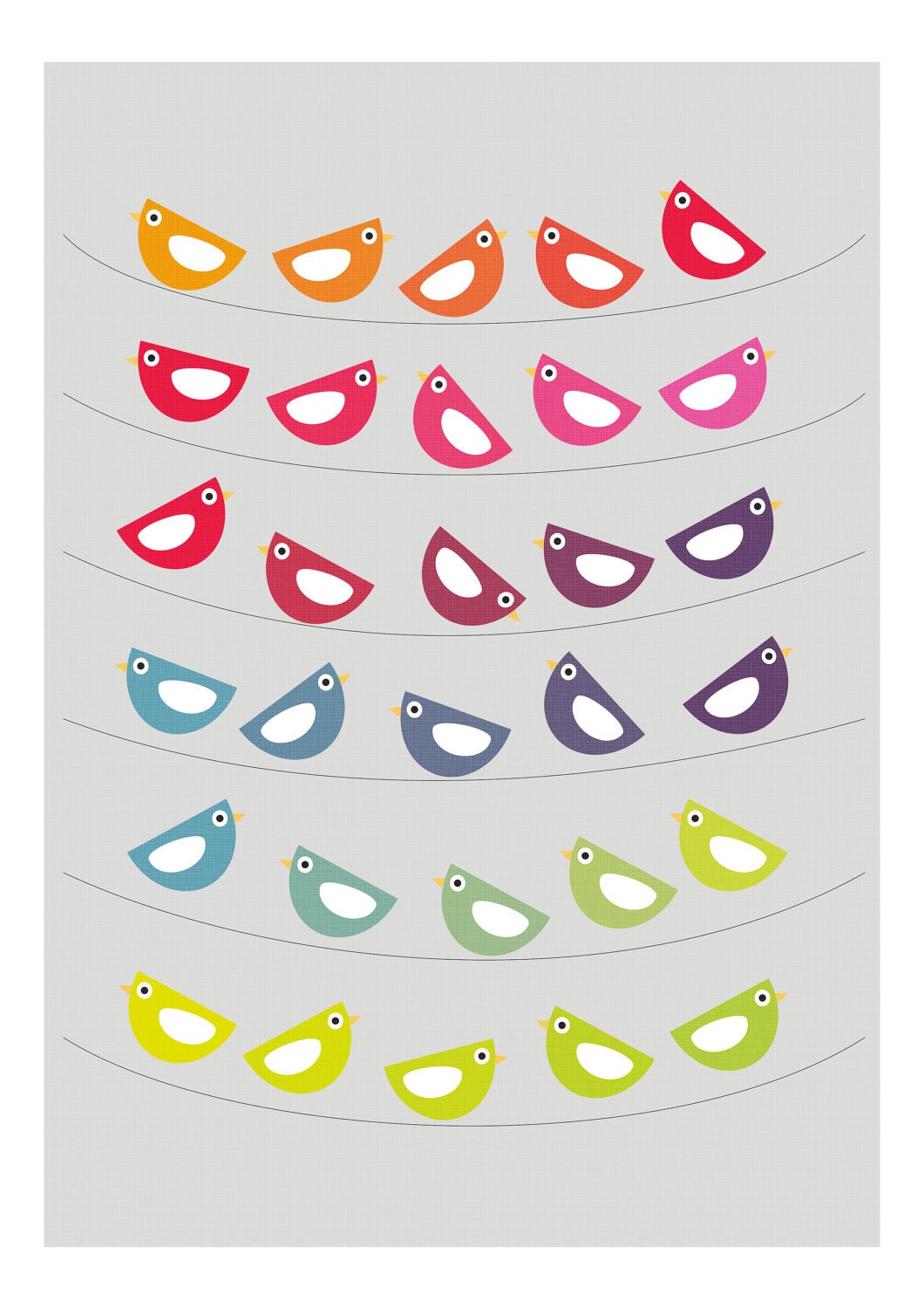 Chirpy and colorful Birds -  giclee print - fine art paper A4