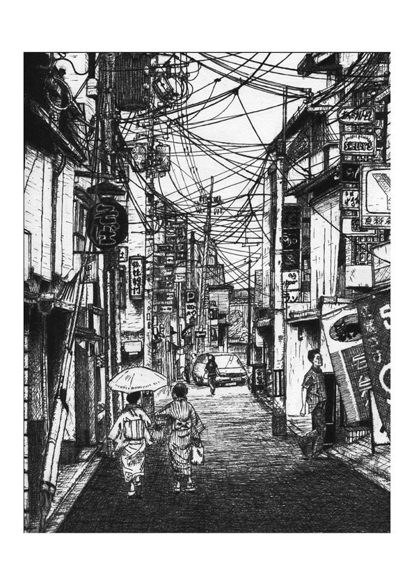 Kyoto Noodles - original line drawing - giclee print - fine art paper - 21x29.7cms