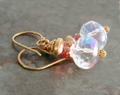 Luxury Earrings,  Pink Topaz Gold Dangles,  Gifts for Her Sister Under 40