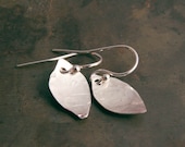Sterling Leaf Earrings,  Hammered Metal Silver Dangles,  Jewelry Gifts for Her Under 20