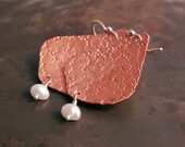 Copper Metal Earrings, Pearl Moroccan Dangle Earrings, Hammered Metal Jewelry Gifts for Her Under 30