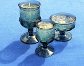 Vintage Thumbprint/King's Crown Blue Gel Candle Trio by Silk N Lights Designs