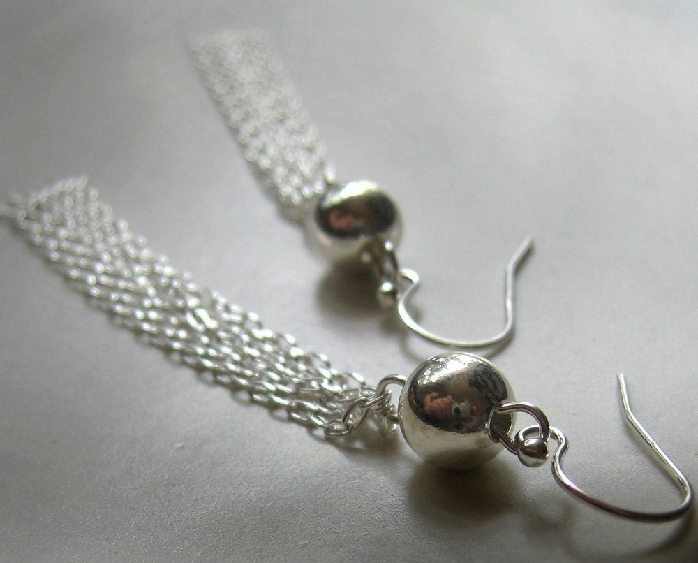 sterling silver tassel earrings, long, light, luxurious