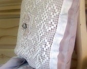 Lace Pillow Cover,BRIDAL SUITE lace pillow,lavender, sequins,ties, large pillow cover