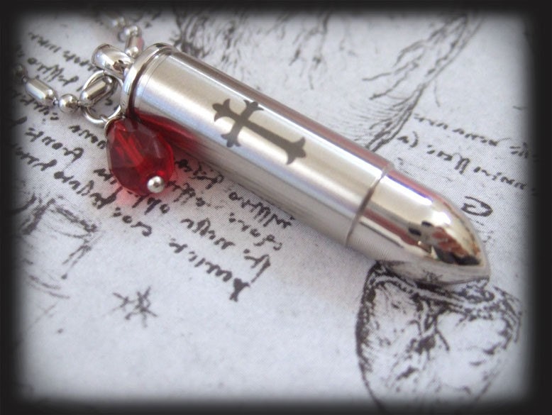 Shot A Silver Bullet Through The Heart,  stainless steel perfume bottle container, message locket  necklace
