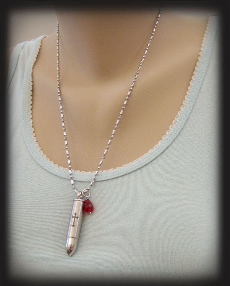 Shot A Silver Bullet Through The Heart,  stainless steel perfume bottle container, message locket  necklace