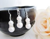 SET of 4 Bridal Earrings Bridal Necklace Sweet Crystal white Swarovski Pearls with rhinestone rondelles Bridal Jewelry Bridesmaid Gift