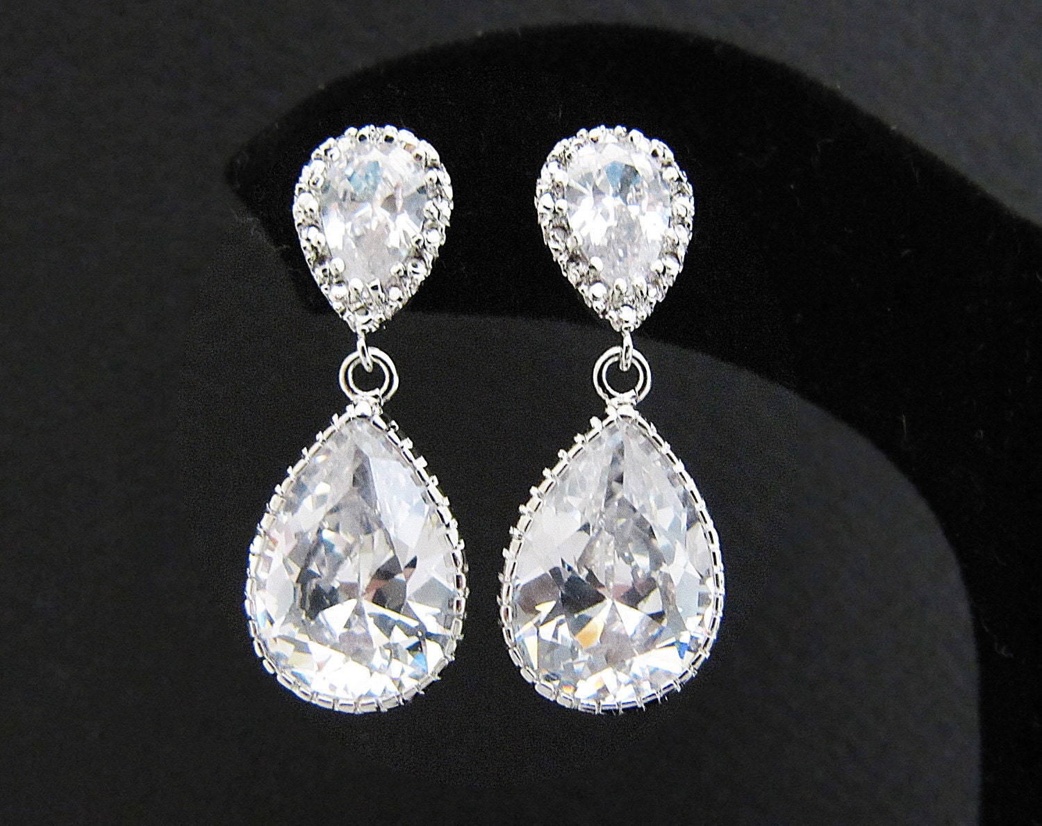 Wedding Bridal Earrings Bridesmaid Earrings Bridal Jewelry clear white large cubic zirconia Crystal tear drop Earrings Bridesmaid Gift