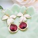 Matte Gold flower and Red Ruby Glass Drop Earrings . For Her. Gift for Her. Bridesmaid Earrings