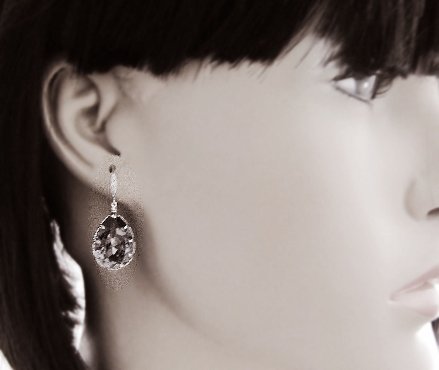 Bridal Earrings Bridesmaid Earrings cubic zirconia ear wires and Silver Night Swarovski Crystal Tear drops